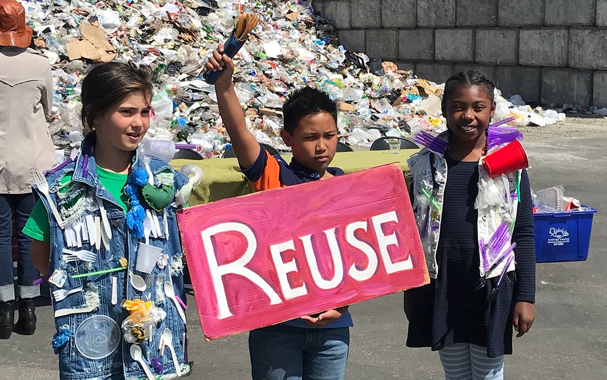 children protesting against plastic pollution